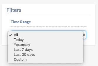 Data Management Reports filter