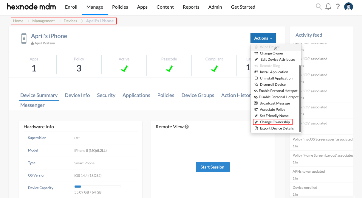 change ownership feature