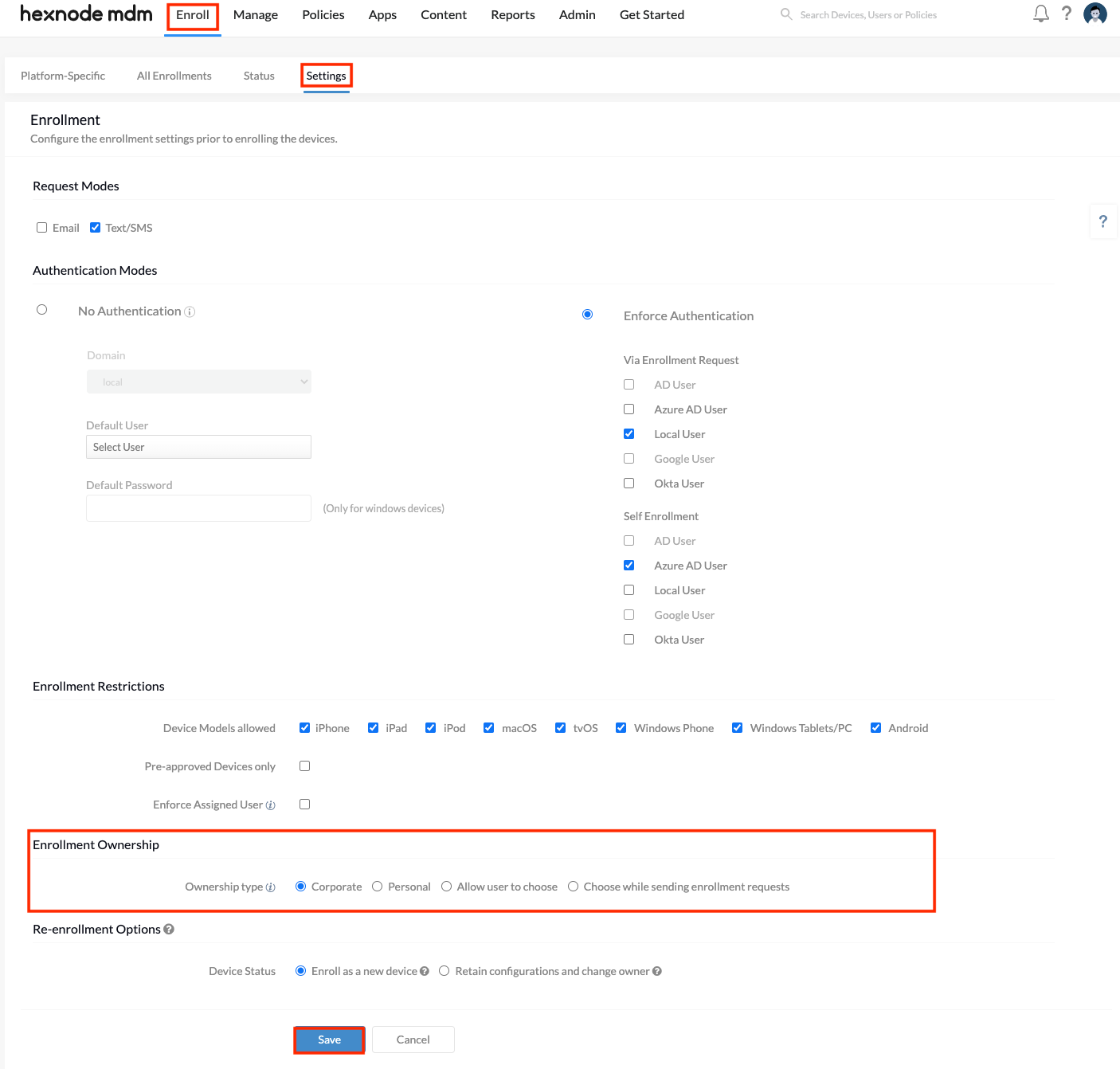 Ownership in enrollment settings