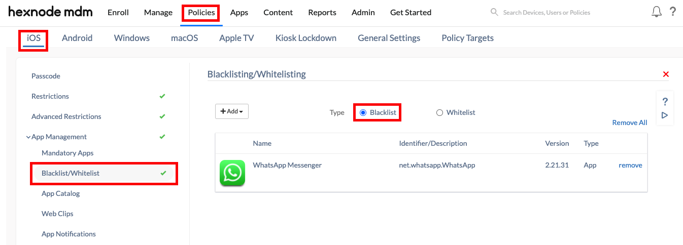 Blacklisting a third-party messaging app