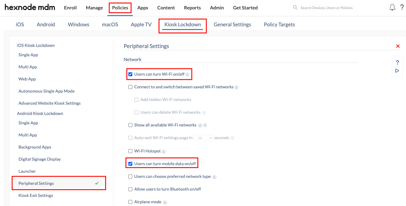 Setting up Kiosk Peripheral Settings