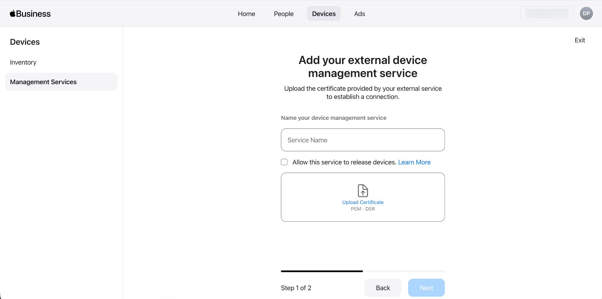Configure Apple Business by adding MDM server