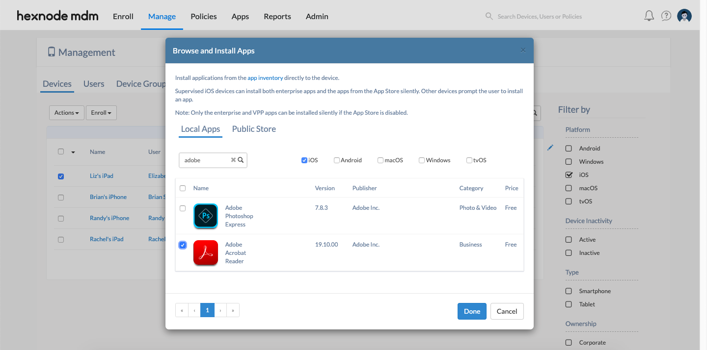 select the app