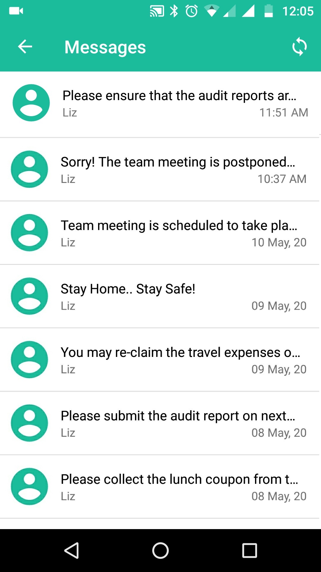 Messages from Hexnode messenger listed in device