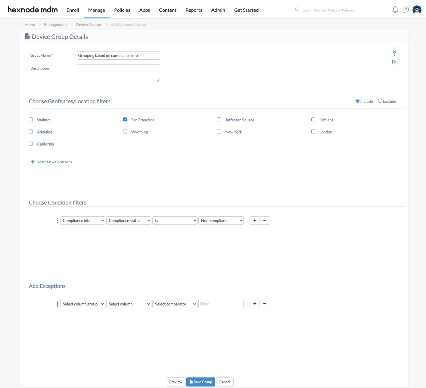 Group devices dynamically based on the device compliance info in Hexnode