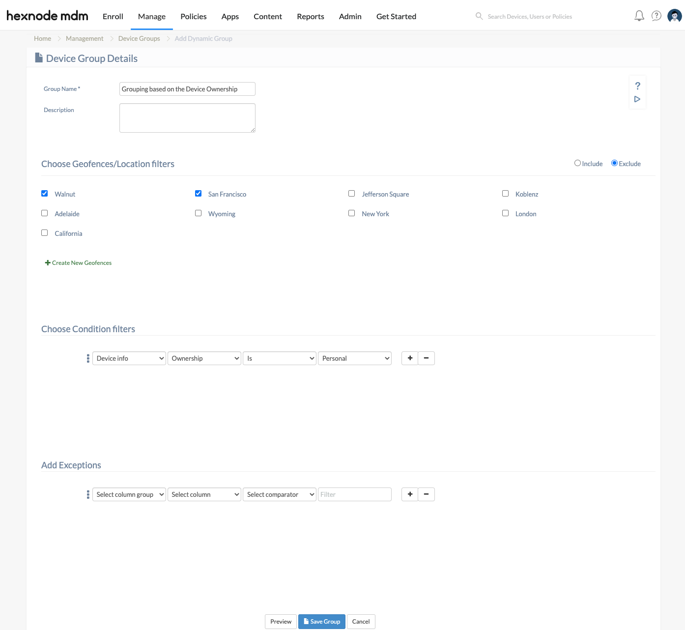 Group devices dynamically based on the device ownership in Hexnode