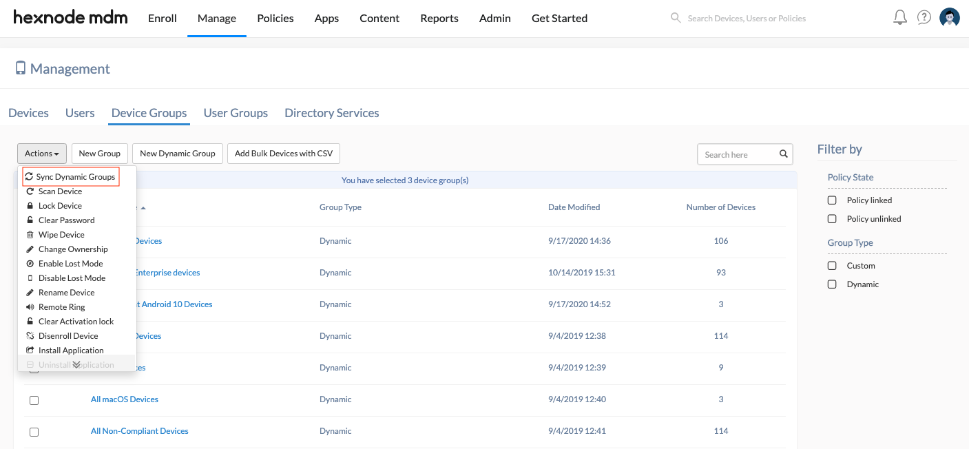 Manually sync dynamic device groups in Hexnode