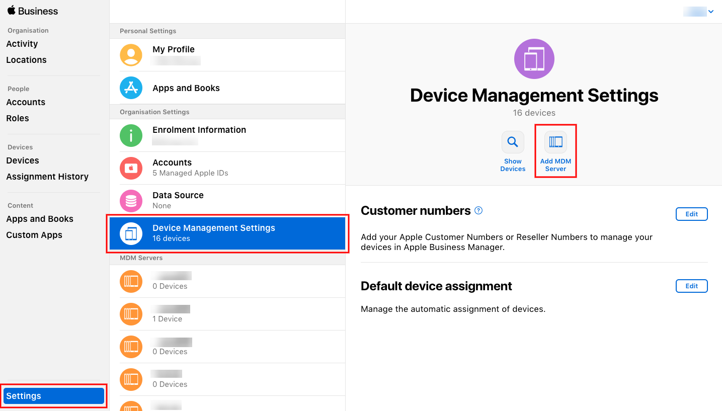 apple server settings