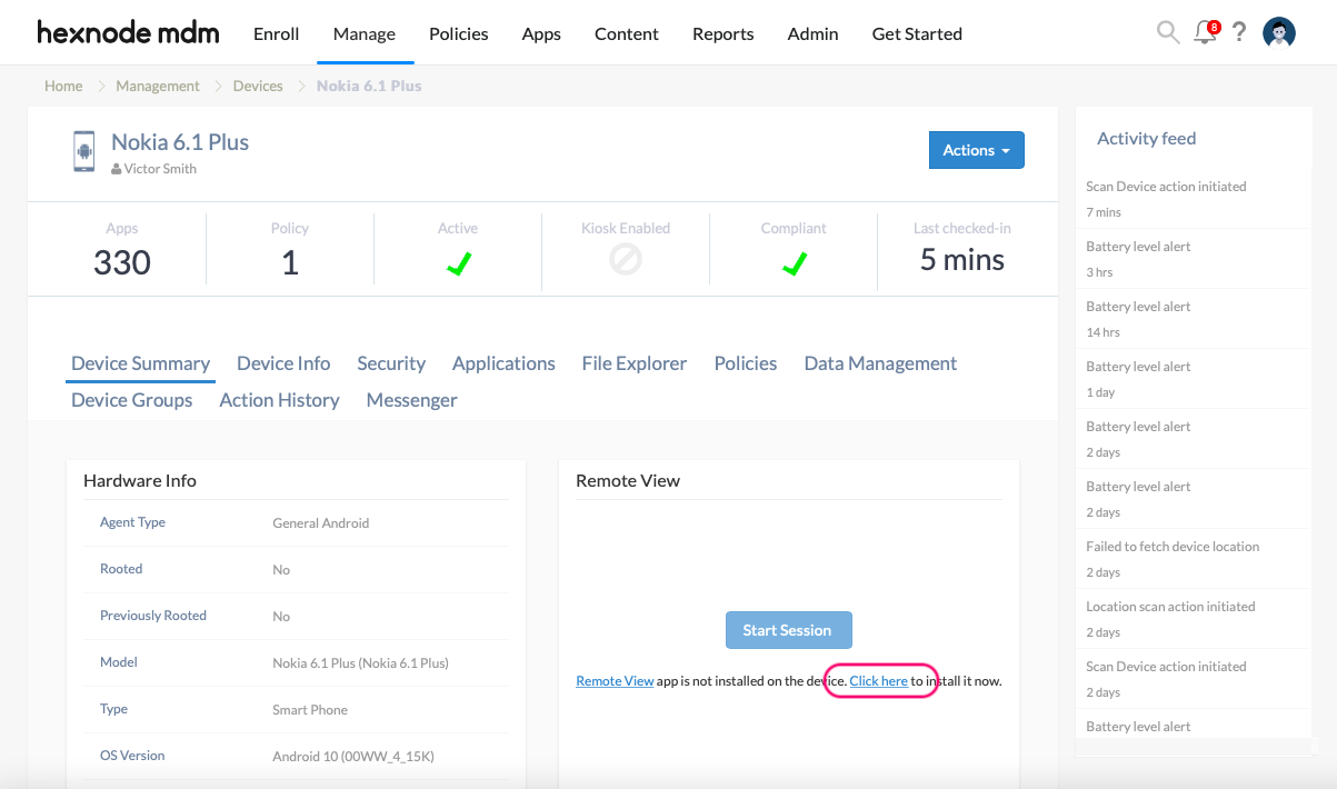 Hexnode allows you to send an installation prompt to your device from the portal with the click of a button.