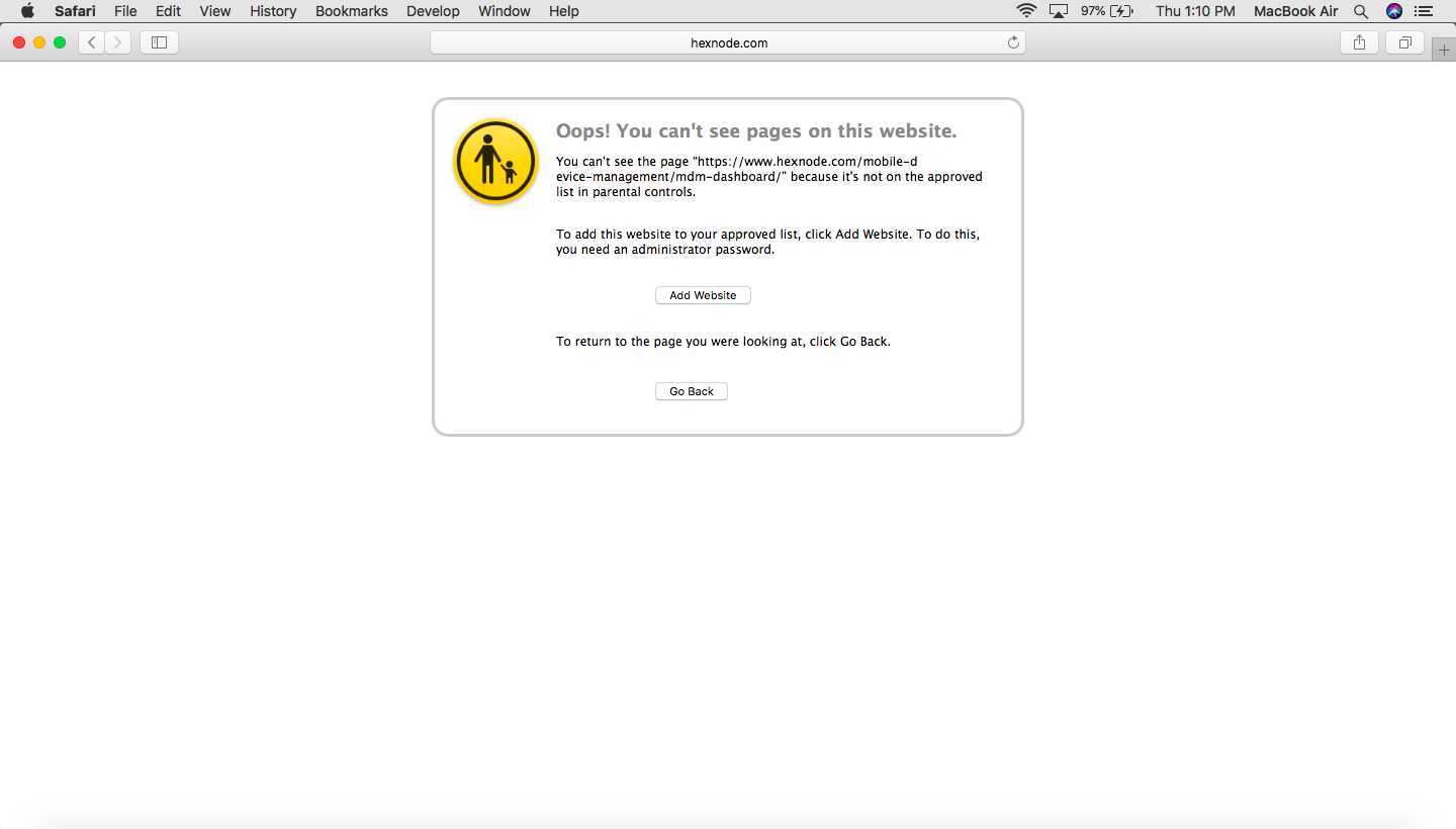 blacklisting a website with web content filtering on hexnode mdm 