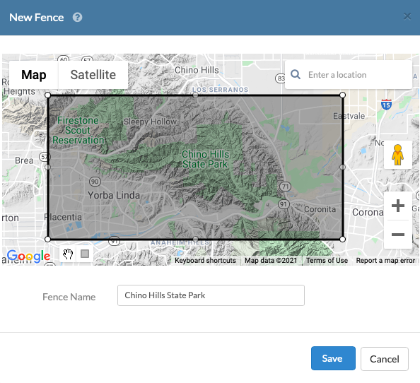 draw a rectangle on the map to mark the geofence