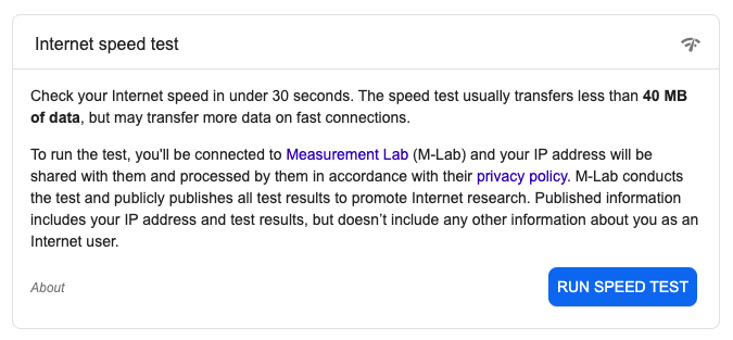 click on the button to start running the speed test