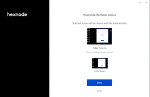 Only ‘Entire Screen’ option is shown on Hexnode Remote Assist app for screen selection