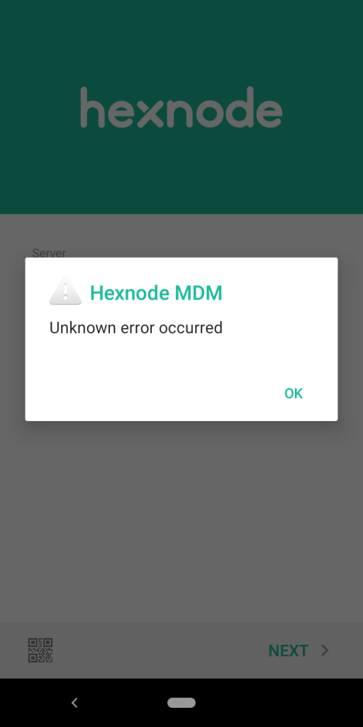 Error message shows Unknown error occurred